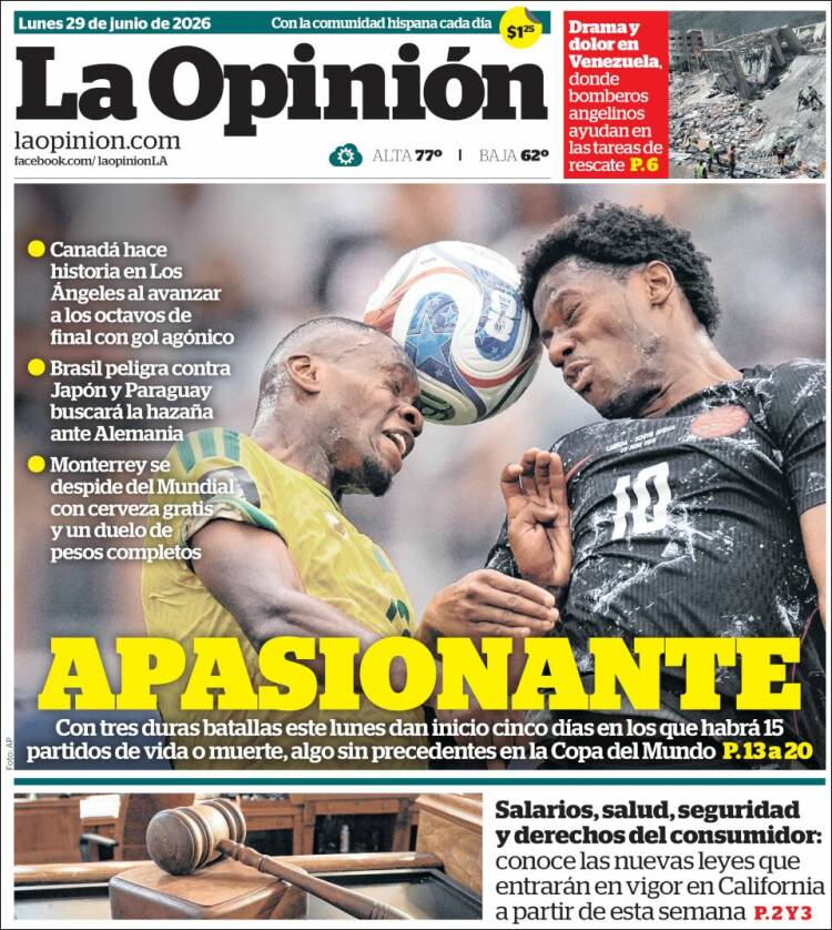 Portada de La Opinión (USA)