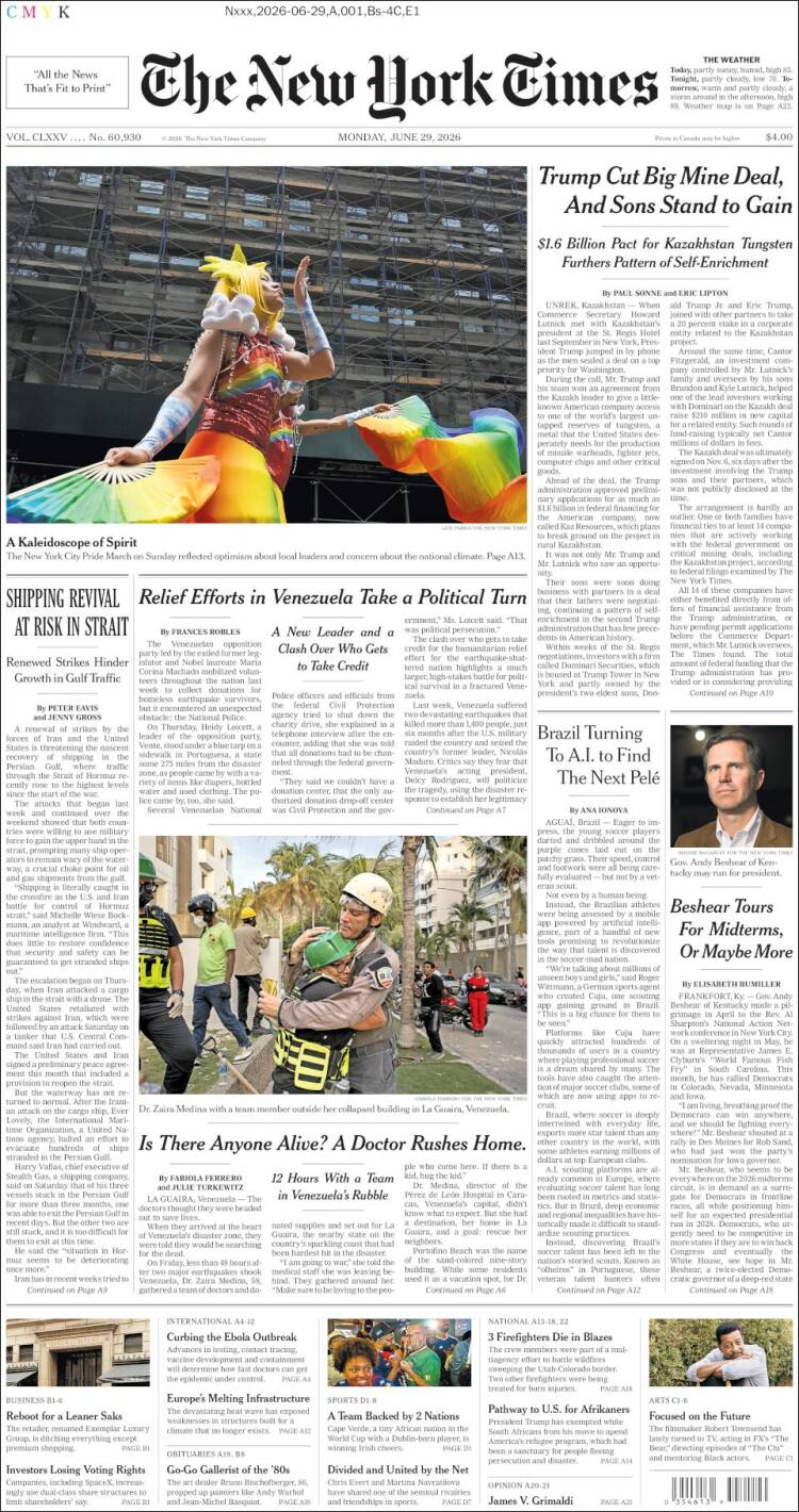 Portada de New York Times (USA)