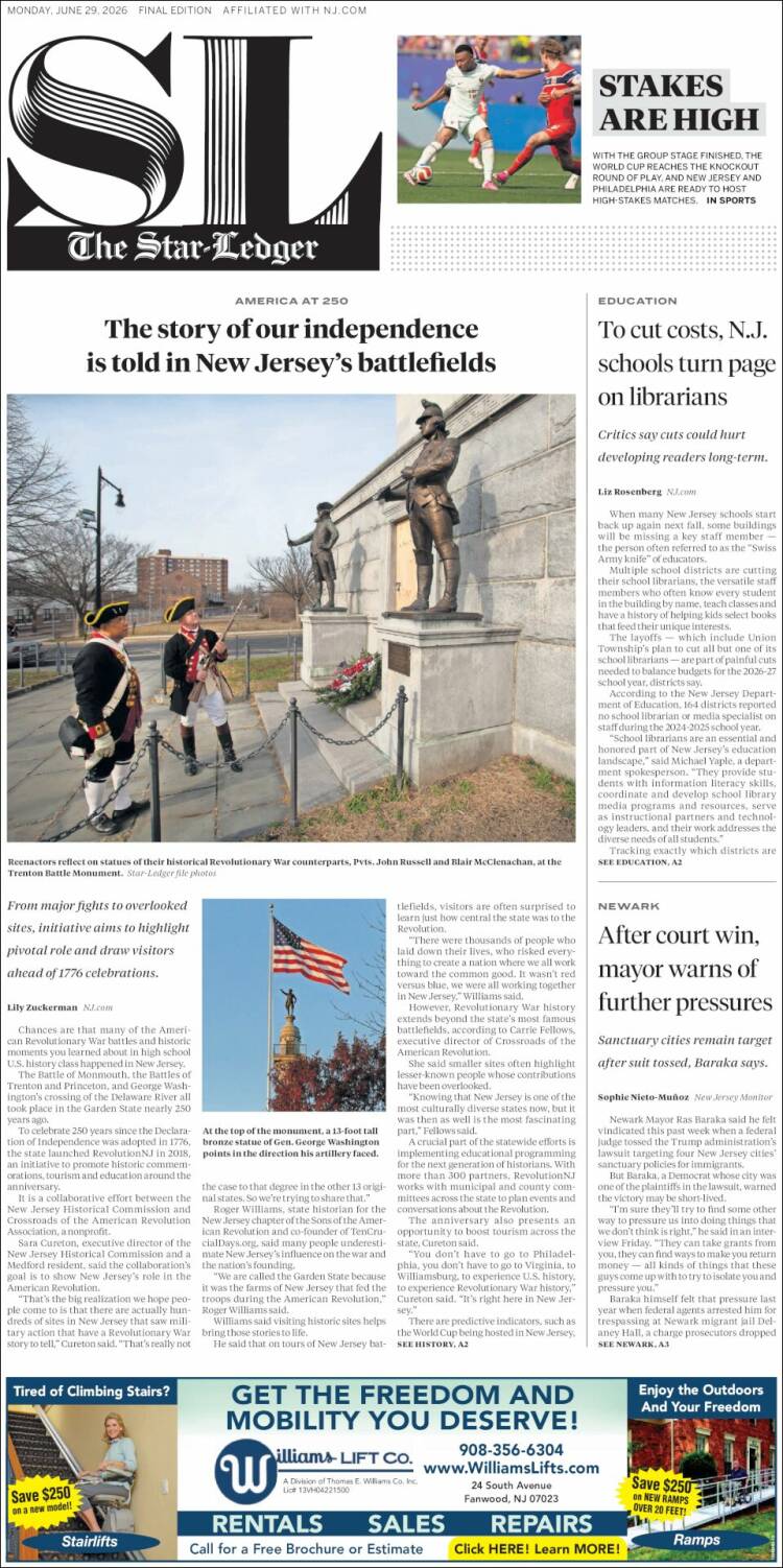 Portada de Star-Ledger (USA)