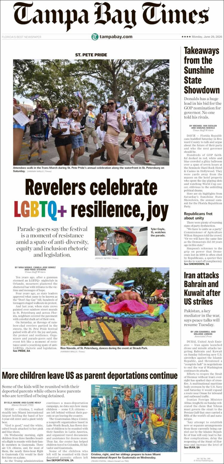 Portada de Tampa Bay Times (USA)