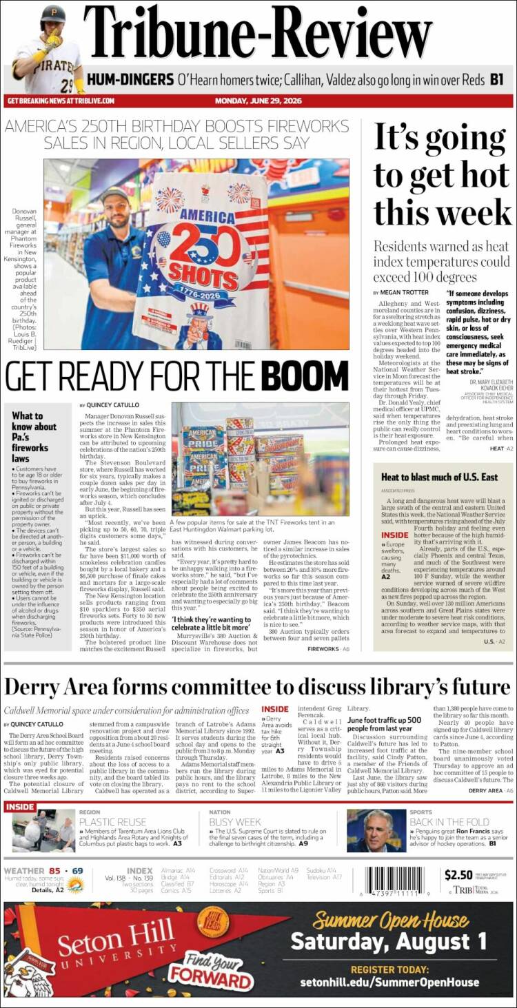 Portada de Tribune-Review (USA)