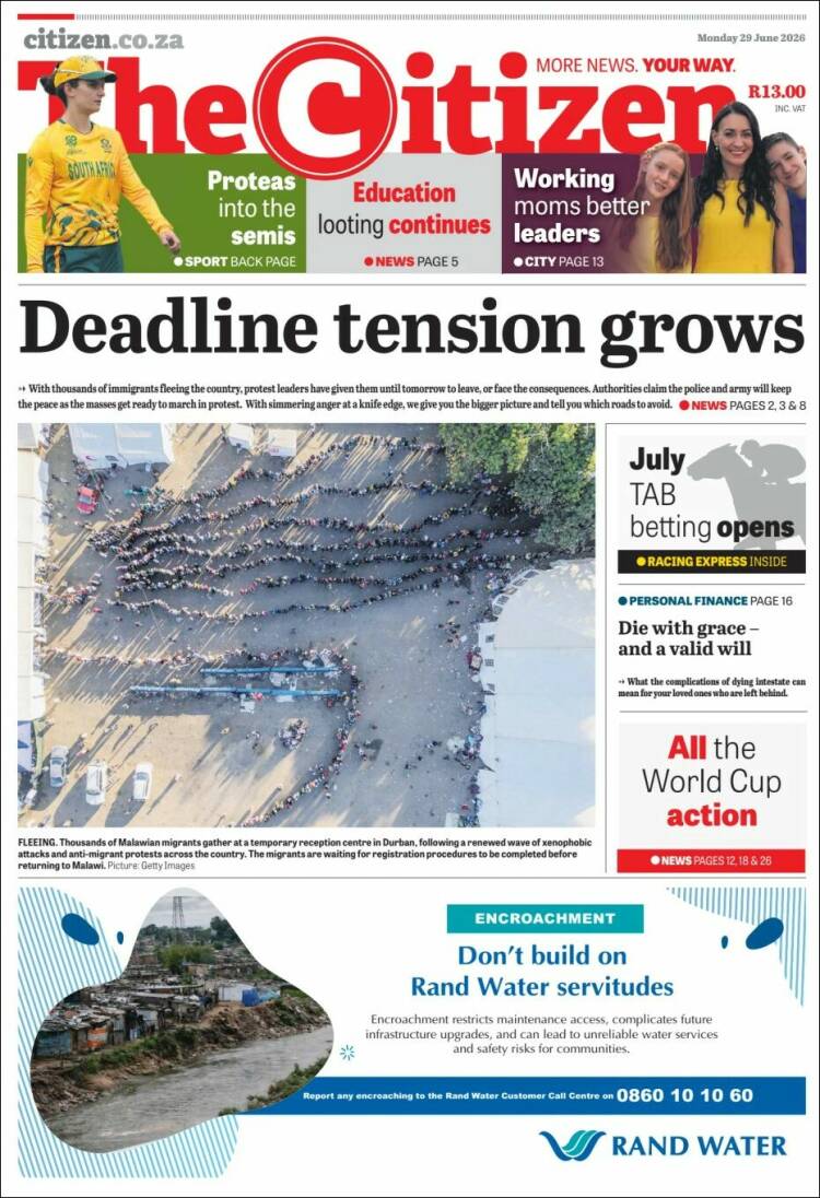 Portada de The Citizen (Sud&aacute;frica)
