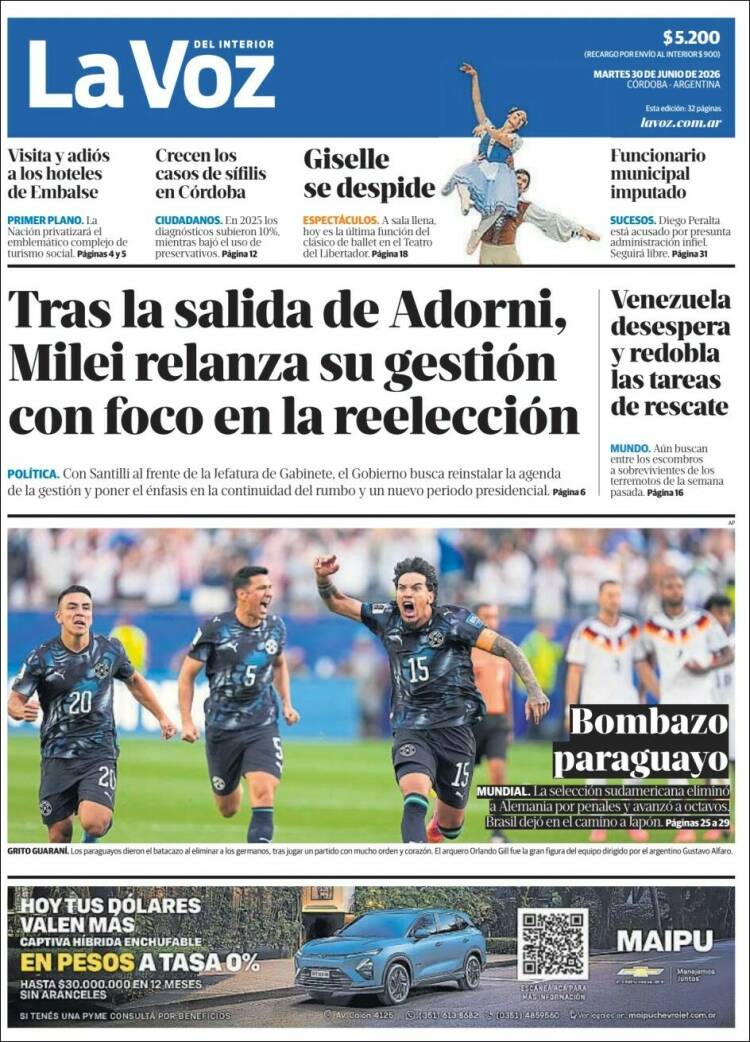 Portada de La Voz del Interior (Argentina)