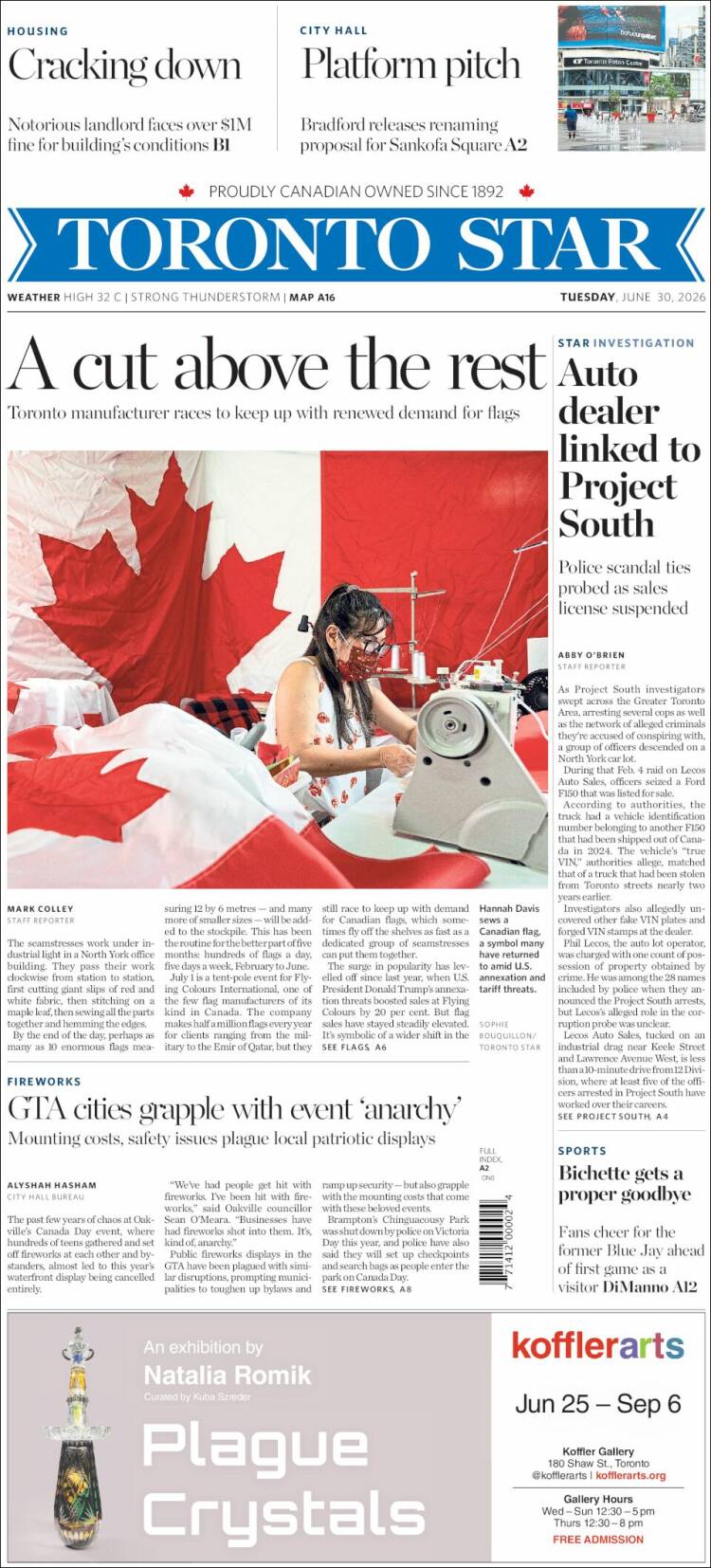 Portada de The Toronto Star (Canad&aacute;)