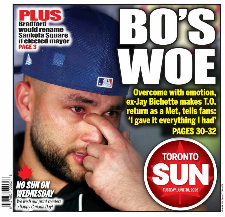 Portada de The Toronto Sun (Canad&aacute;)
