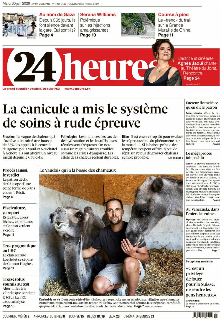 Portada de 24 Heures (Suiza)