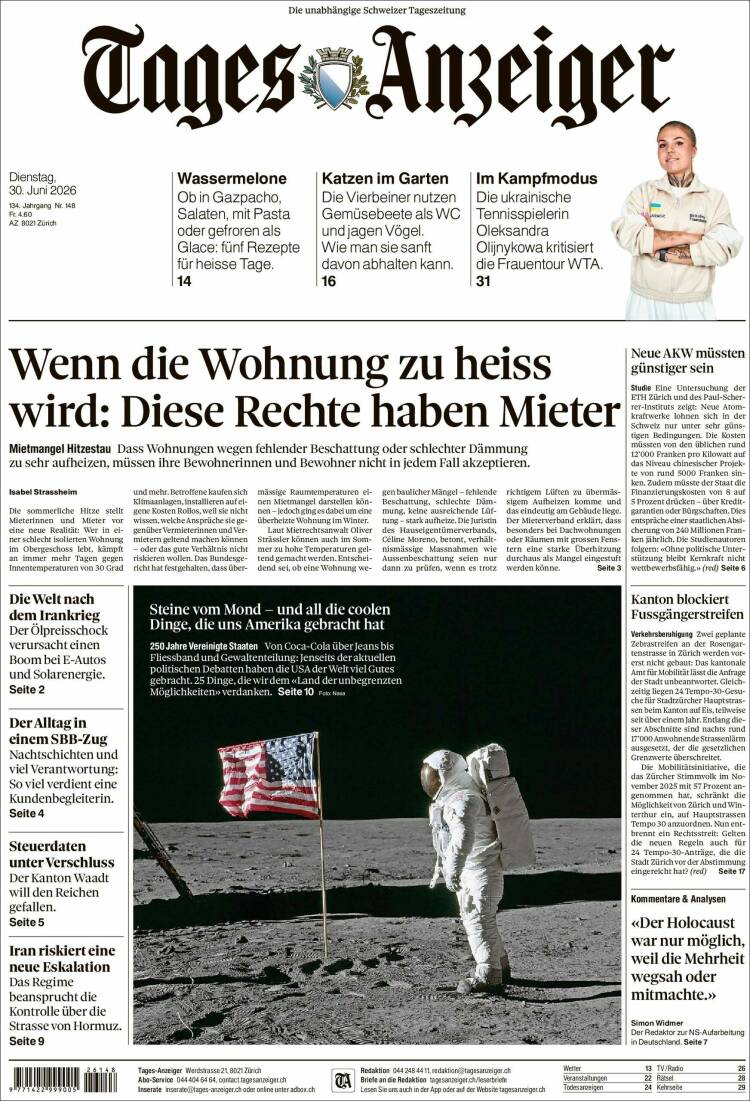 Portada de Tages-Anzeiger (Suiza)