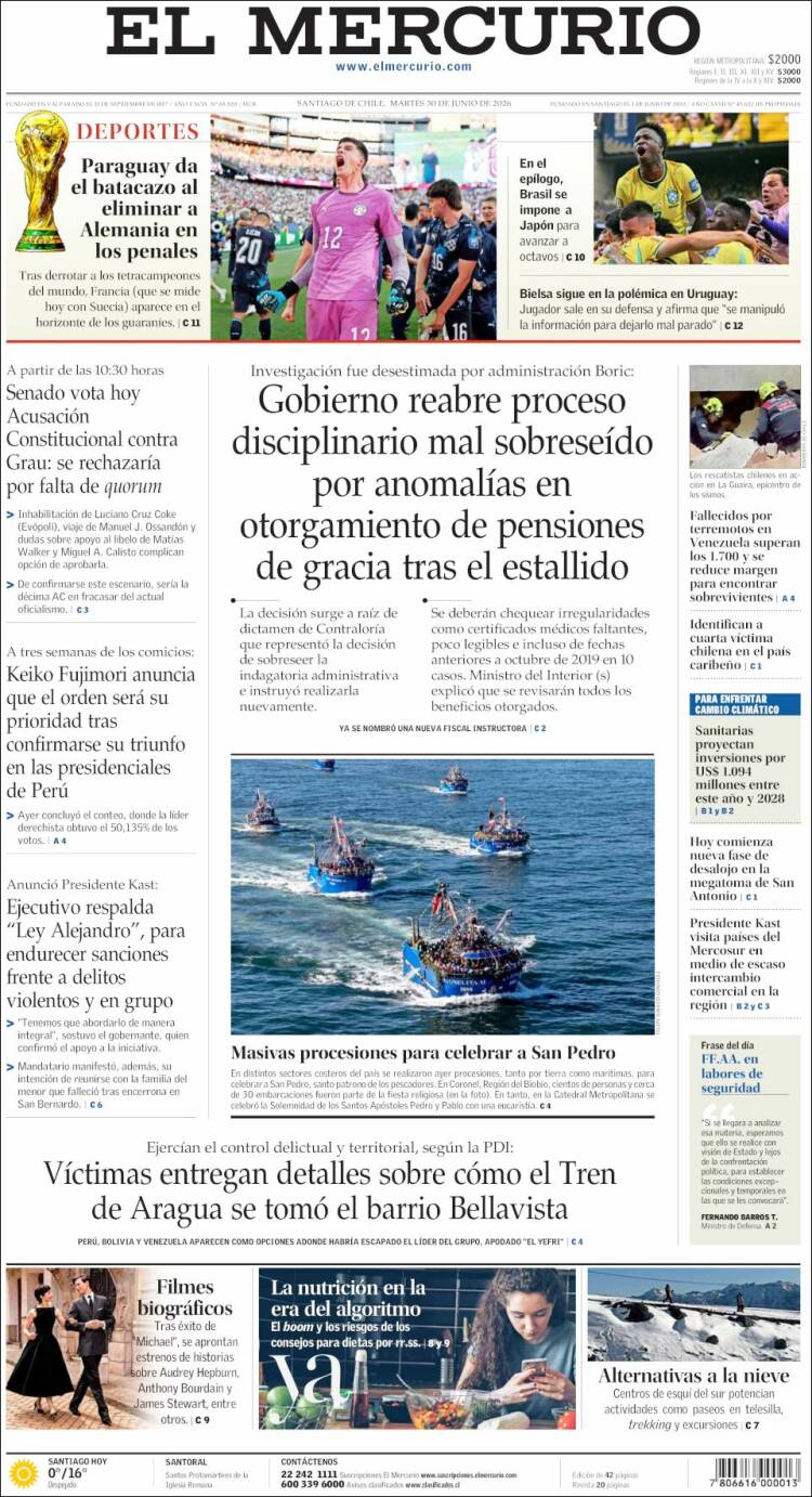 Portada de El Mercurio (Chile)