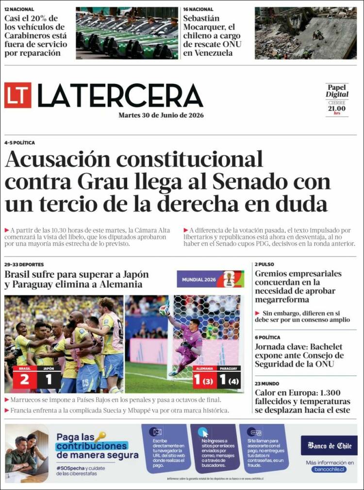 Portada de La Tercera (Chile)