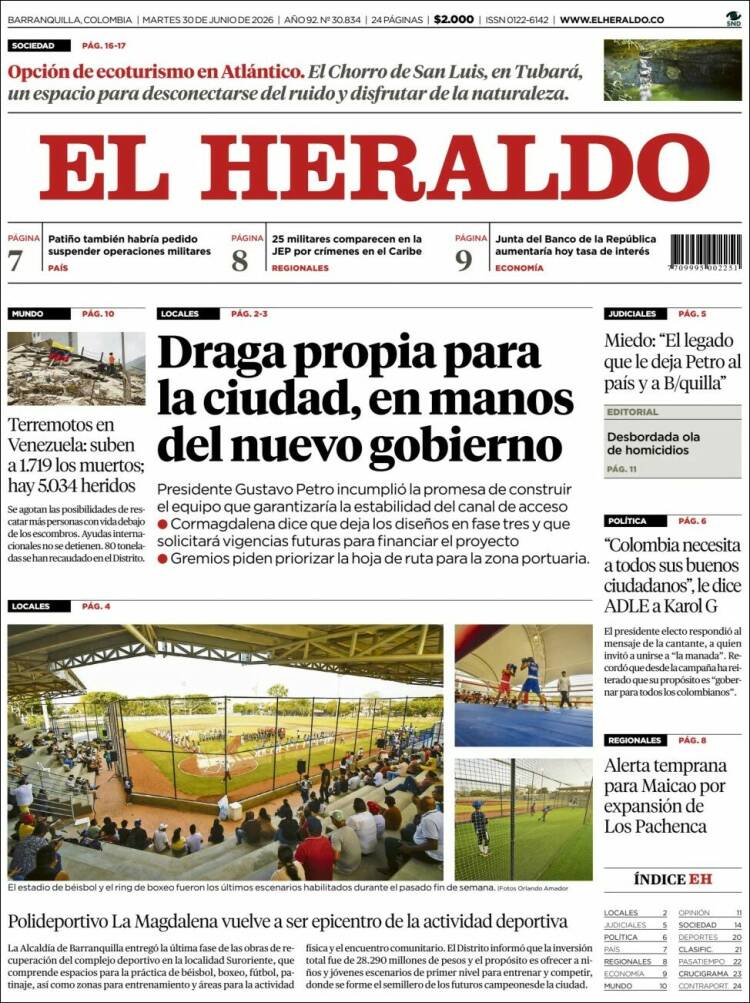 Portada de El Heraldo (Colombia)