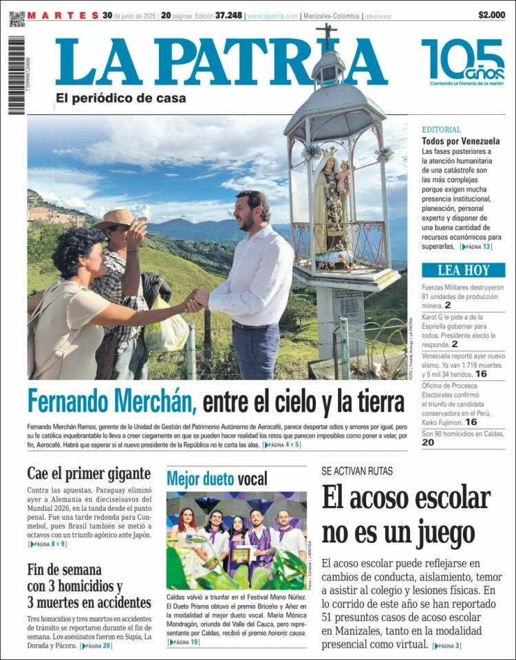 Portada de La Patria (Colombia)