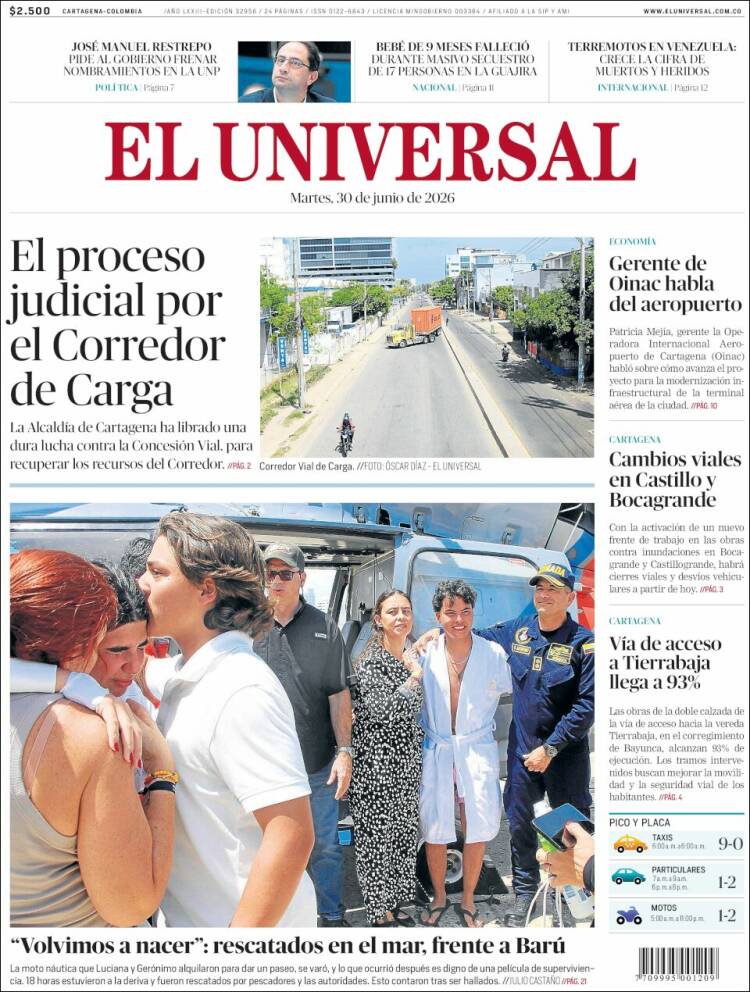 Portada de El Universal (Colombia)