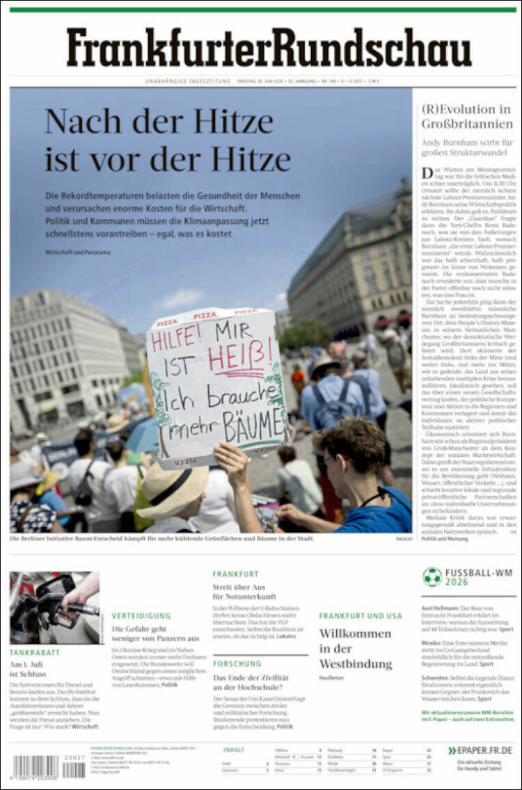 Portada de Frankfurter Rundschau (Alemania)