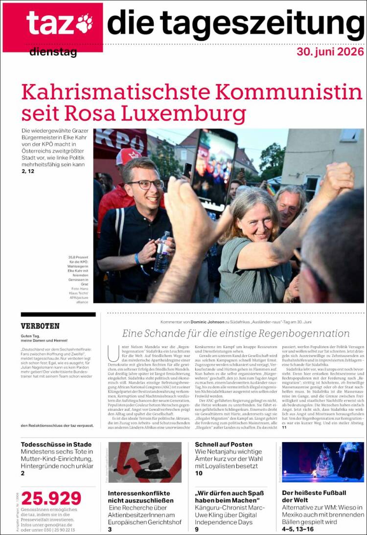 Portada de Die Tageszeitung (Alemania)