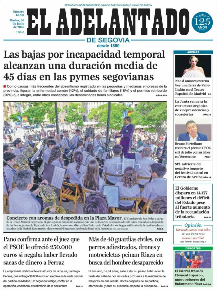 Portada de El Adelantado de Segovia (Espa&ntilde;a)