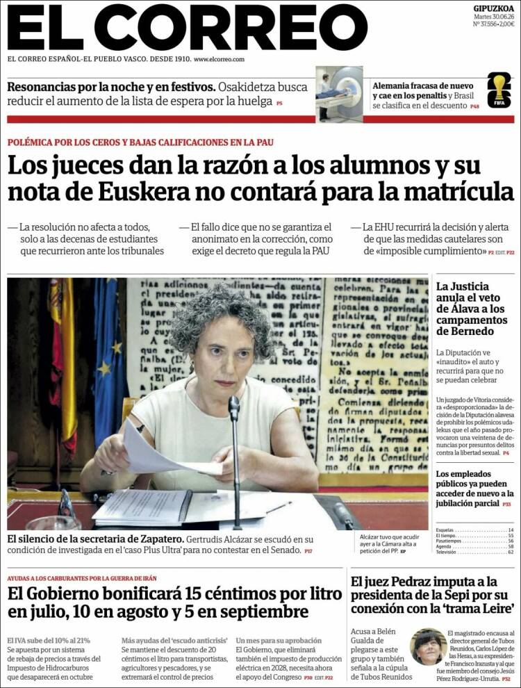 Portada de El Correo - Guipuzcoa (Espa&ntilde;a)