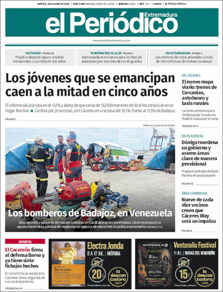 Portada de El Periódico de Extremadura (Espa&ntilde;a)