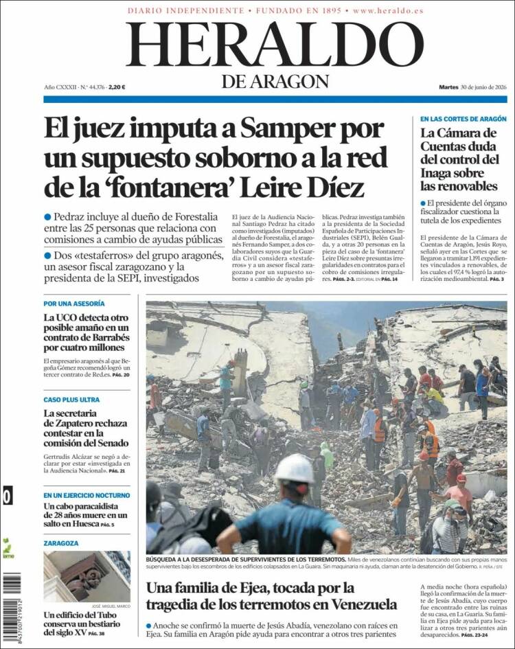 Portada de Heraldo de Aragón (Espa&ntilde;a)