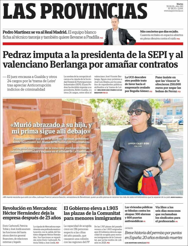 Portada de Las Provincias (Espa&ntilde;a)