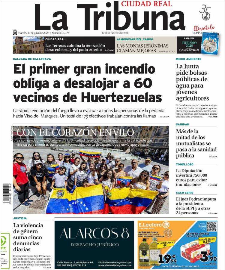 Portada de La Tribuna de Ciudad Real (Espa&ntilde;a)
