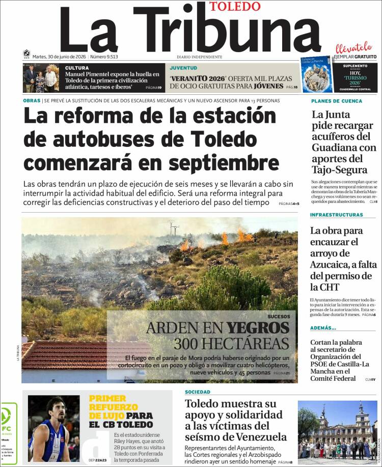 Portada de La Tribuna de Toledo (Espa&ntilde;a)