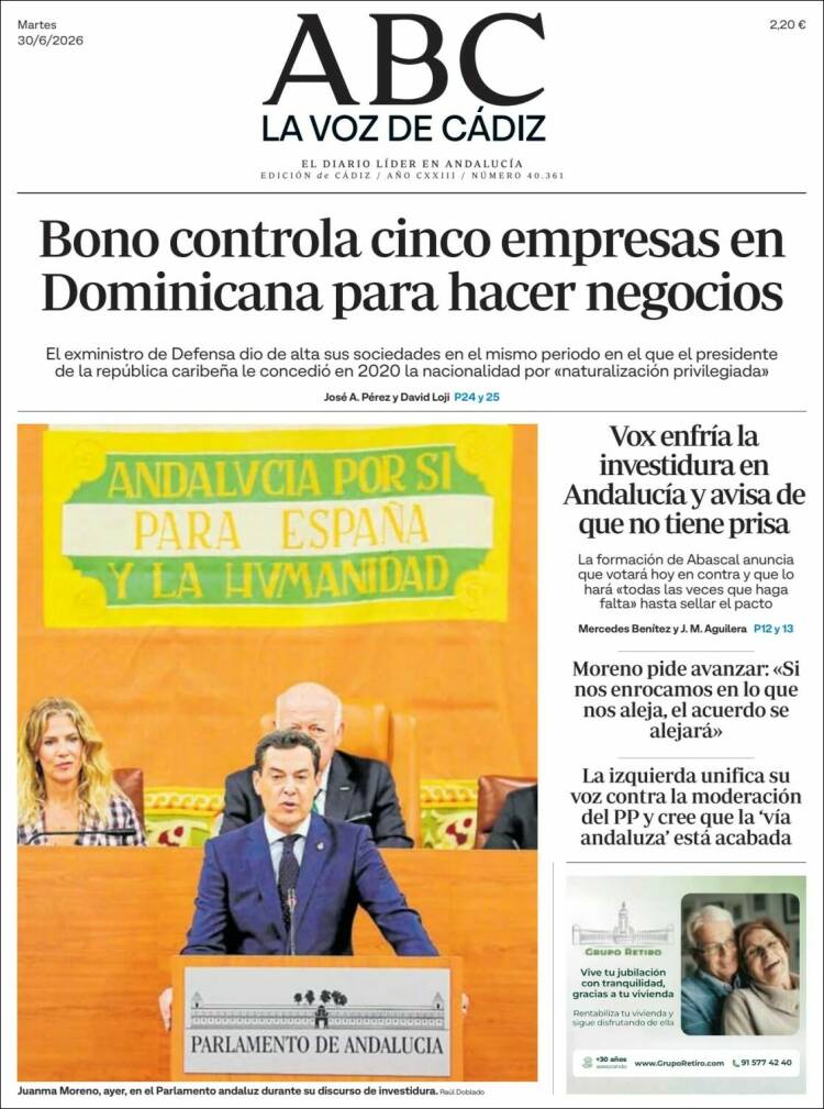 Portada de La Voz de Cádiz (Espa&ntilde;a)