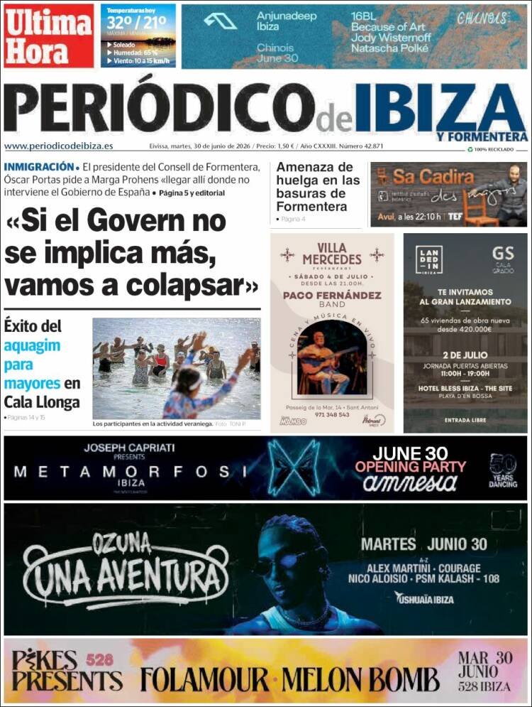 Portada de Periódico de Ibiza (Espa&ntilde;a)