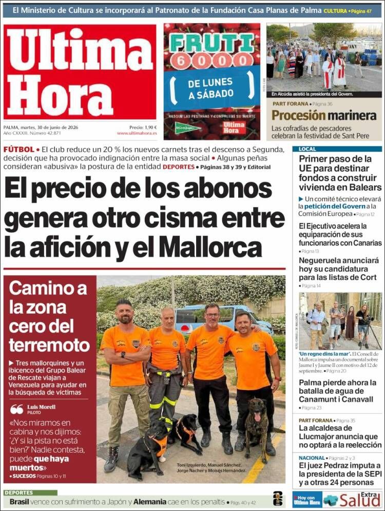 Portada de Última Hora (Espa&ntilde;a)