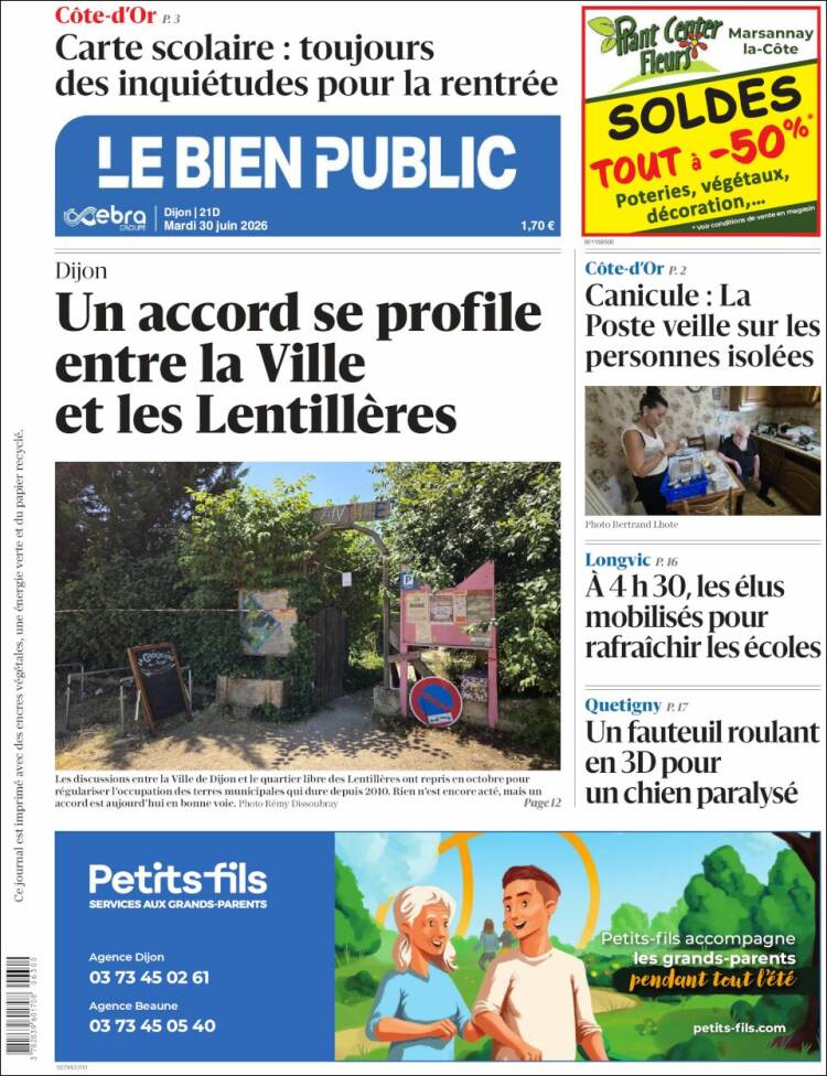 Portada de Le Bien Public (Francia)