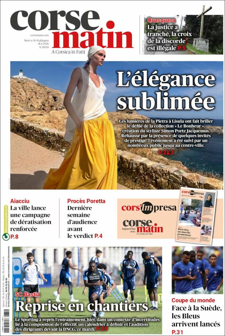 Portada de Corse-Matin (Francia)