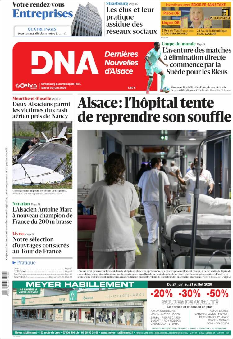 Portada de Les Dernières Nouvelles d'Alsace (Francia)