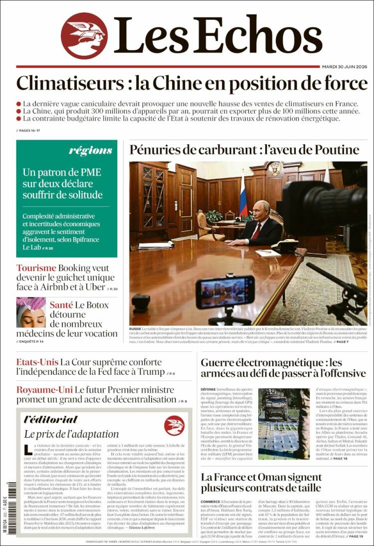 Portada de Les Echos (Francia)