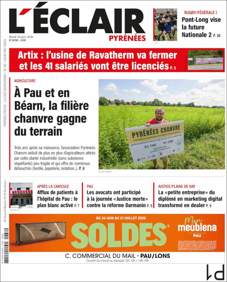 Portada de L'Eclair des Pyrénées (Francia)