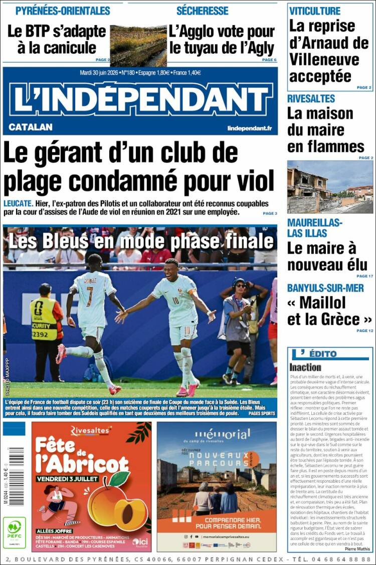 Portada de Le Indépendant (Francia)