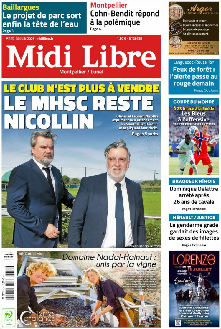 Portada de Midi Libre (Francia)