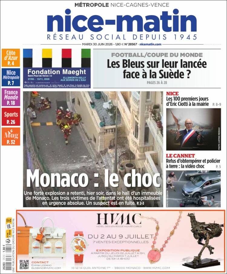 Portada de Nice-Matin (Francia)