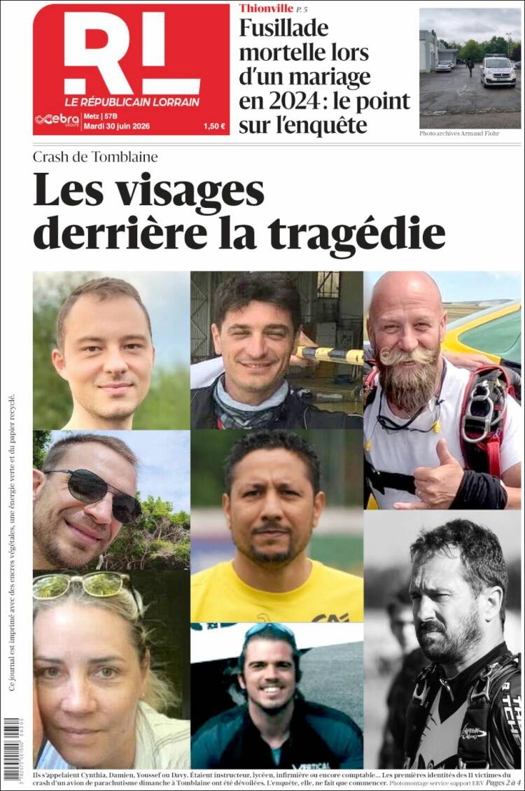 Portada de Le Republicain Lorrain (Francia)