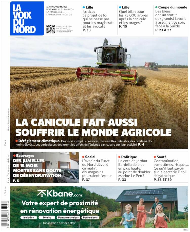 Portada de La Voix du Nord (Francia)