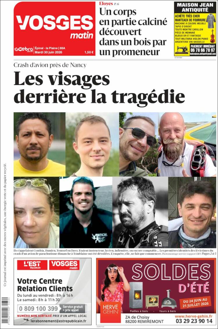 Portada de Vosges Matin (Francia)