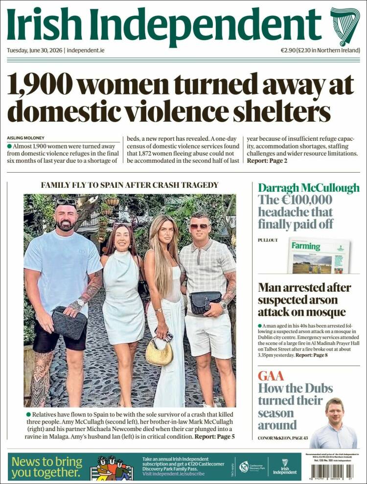 Portada de Irish Independent (Irlanda)