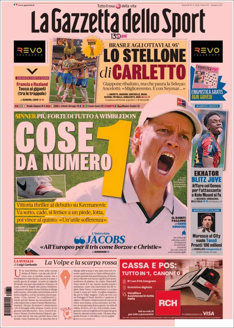 Portada de La Gazzetta dello Sport (Italia)