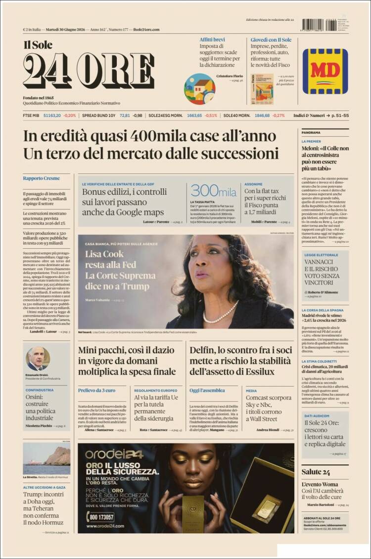 Portada de Il Sole 24 ORE (Italia)