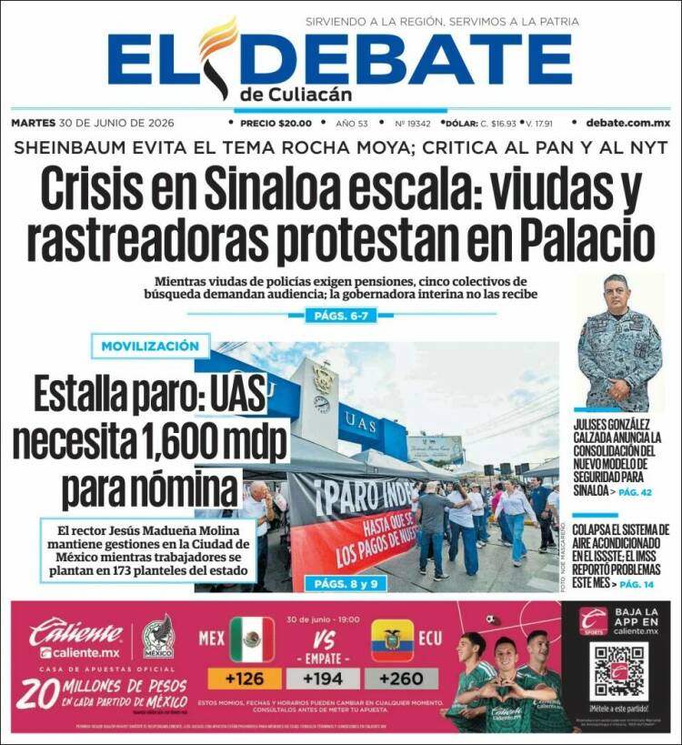 Portada de El Debate de Culiacán (M&eacute;xico)