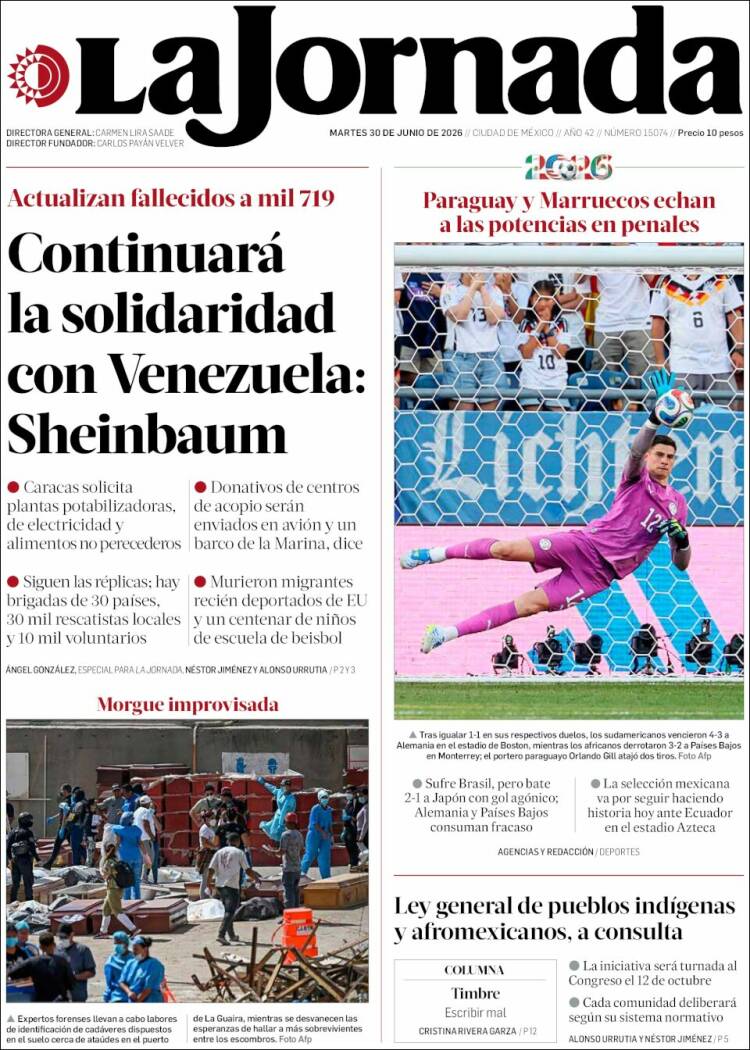 Portada de La Jornada (M&eacute;xico)