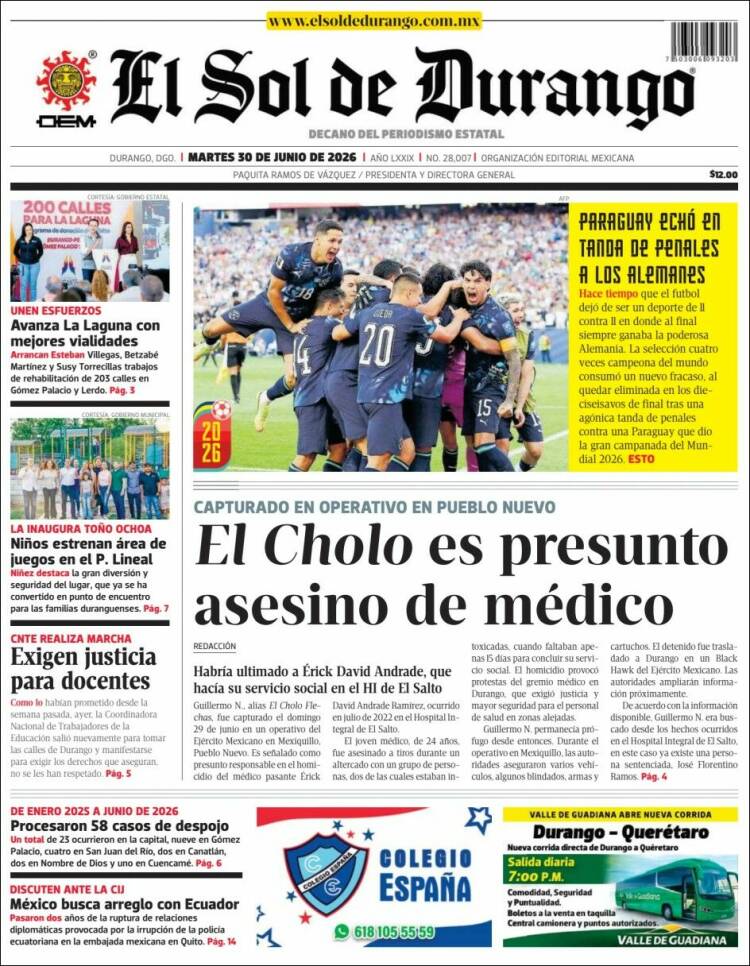 Portada de El Sol de Durango (Mexico)
