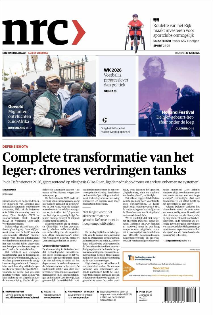 Portada de NRC Handelsblad (Pa&iacute;ses Bajos)
