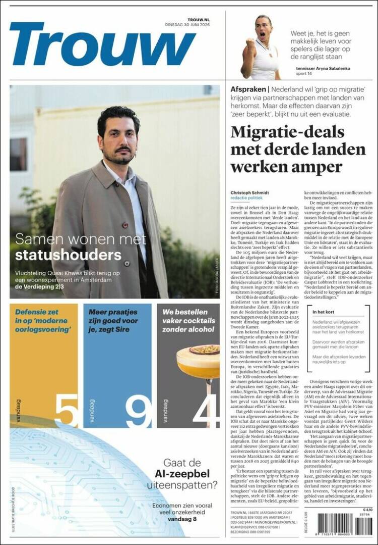 Portada de Trouw (Pa&iacute;ses Bajos)
