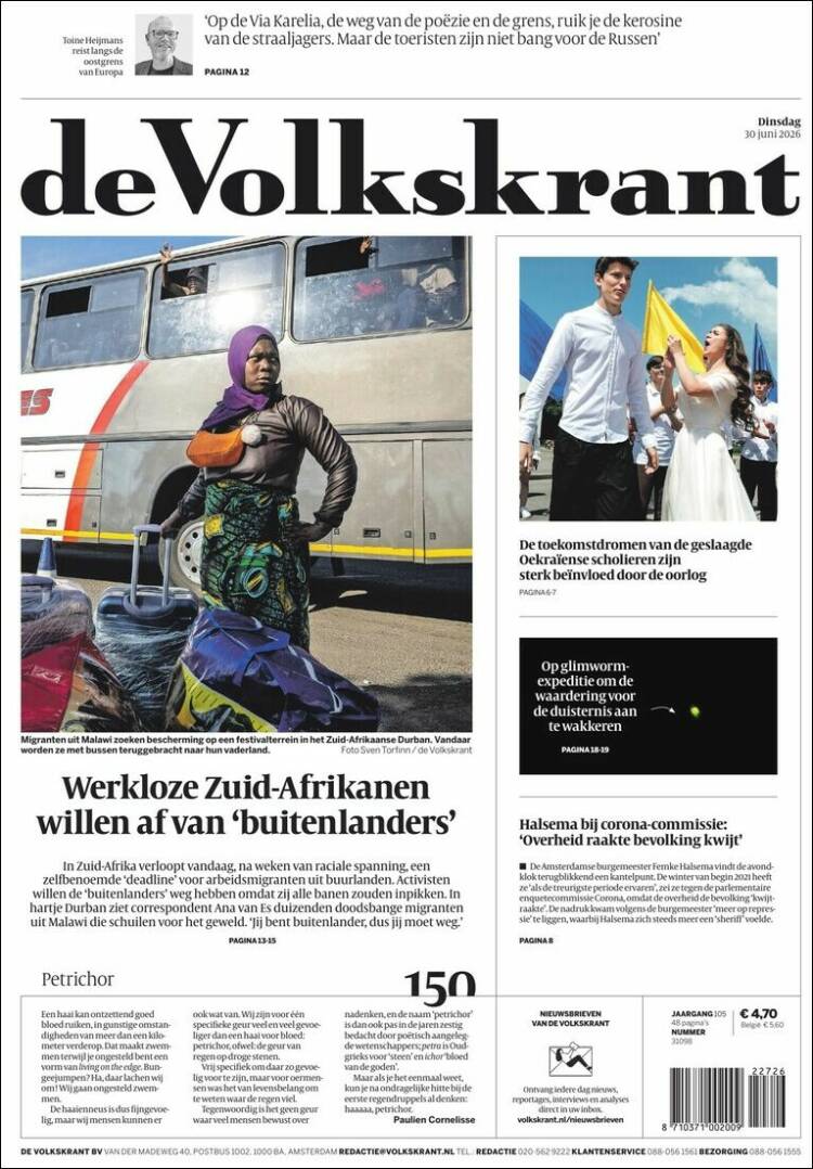 Portada de De Volkskrant (Pa&iacute;ses Bajos)