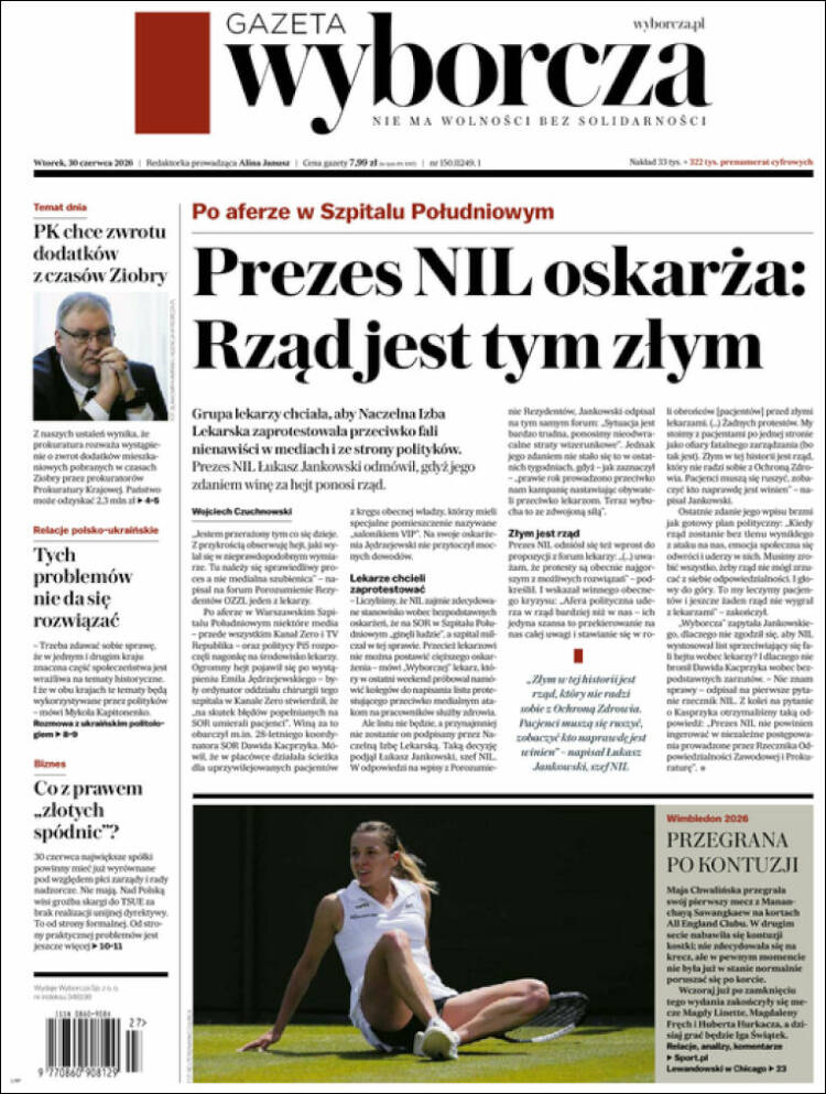 Portada de Gazeta Wyborcza (Polonia)