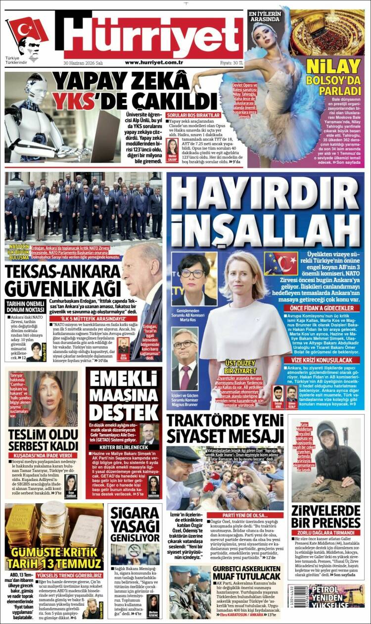 Portada de Hürriyet (Turqu&iacute;a)
